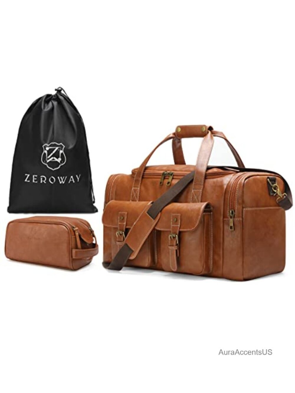 PU Leather Travel Duffel Bag Weekender Carry-On with Toiletry Kit Laundry Bag